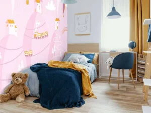 Clearance Roze droomstad fotobehang Babykamer