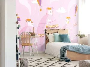 Clearance Roze droomstad fotobehang Babykamer