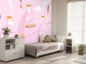 Clearance Roze droomstad fotobehang Babykamer