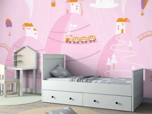 Clearance Roze droomstad fotobehang Babykamer
