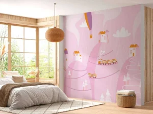 Clearance Roze droomstad fotobehang Babykamer