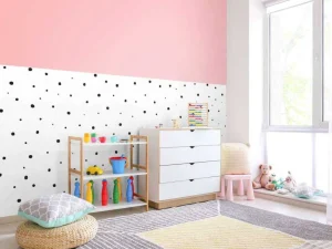 Clearance Roze en witte vlakken met zwarte stipjes Kinderkamer