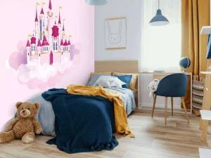 Sale Roze kasteel in de wolken fotobehang Kinderkamer