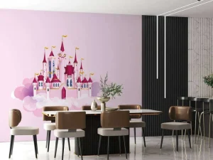 Sale Roze kasteel in de wolken fotobehang Kinderkamer