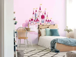Sale Roze kasteel in de wolken fotobehang Kinderkamer