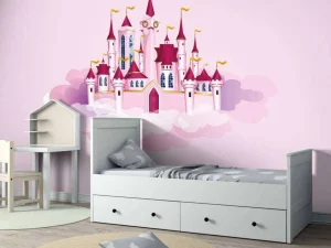 Sale Roze kasteel in de wolken fotobehang Kinderkamer