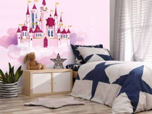 Sale Roze kasteel in de wolken fotobehang Kinderkamer