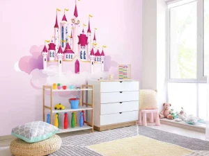 Sale Roze kasteel in de wolken fotobehang Kinderkamer
