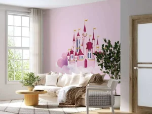 Sale Roze kasteel in de wolken fotobehang Kinderkamer