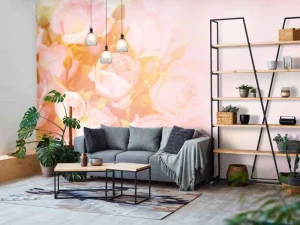 Fashion Roze rozen boeket met een wazige achtergrond fotobehang Tienerkamer | Bloemen