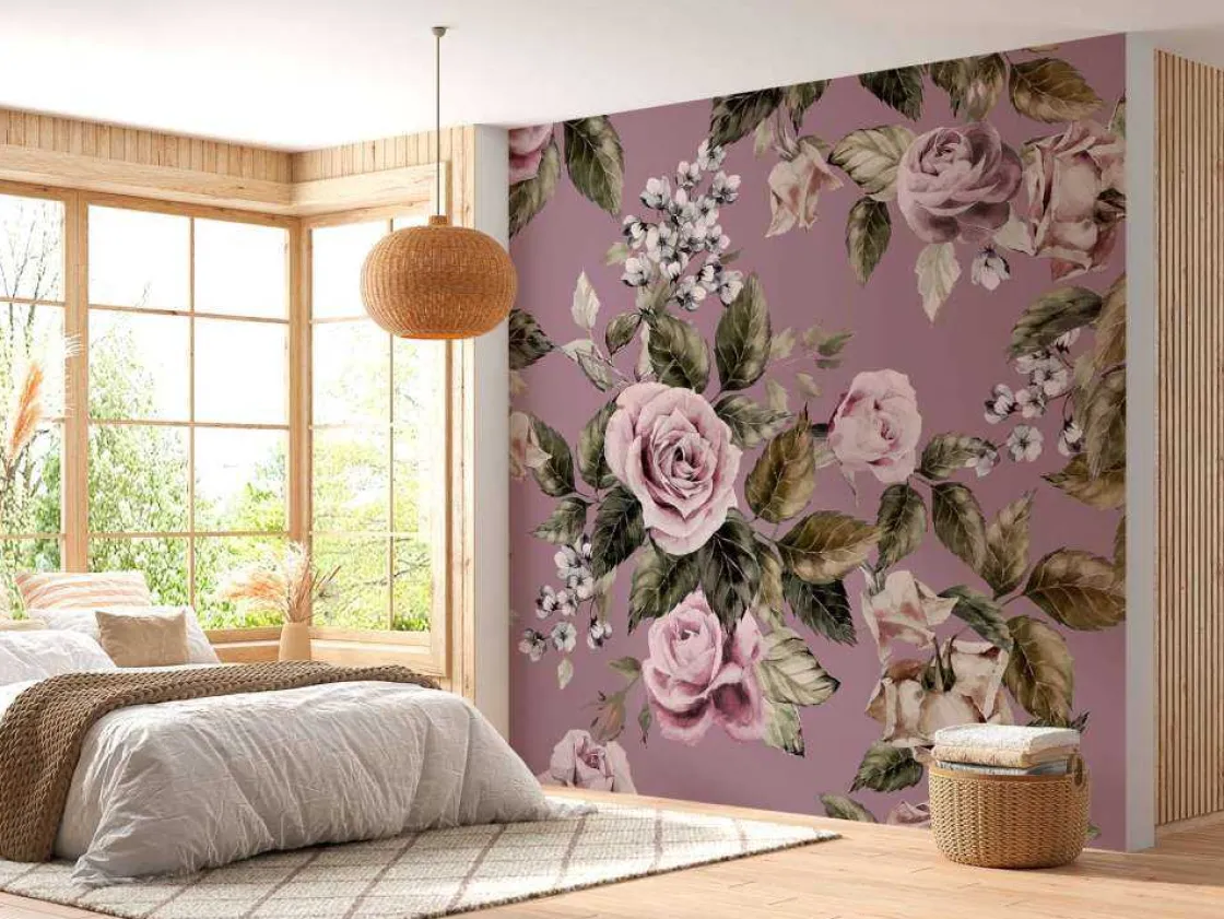 roze_rozen_met_een_roze_a_1.webp Outlet Roze rozen met een roze achtergrond fotobehang Tienerkamer | Bloemen
