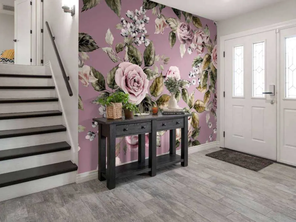 roze_rozen_met_een_roze_a_4.webp Outlet Roze rozen met een roze achtergrond fotobehang Tienerkamer | Bloemen