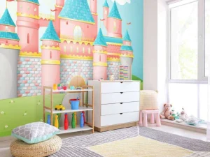 Hot Roze sprookjeskasteel fotobehang Kinderkamer