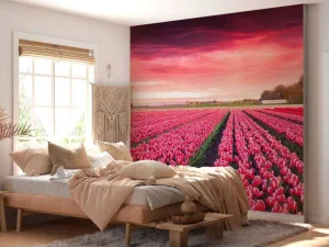 Discount Roze tulpenveld met dynamische kleuren fotobehang Steden | Architectuur
