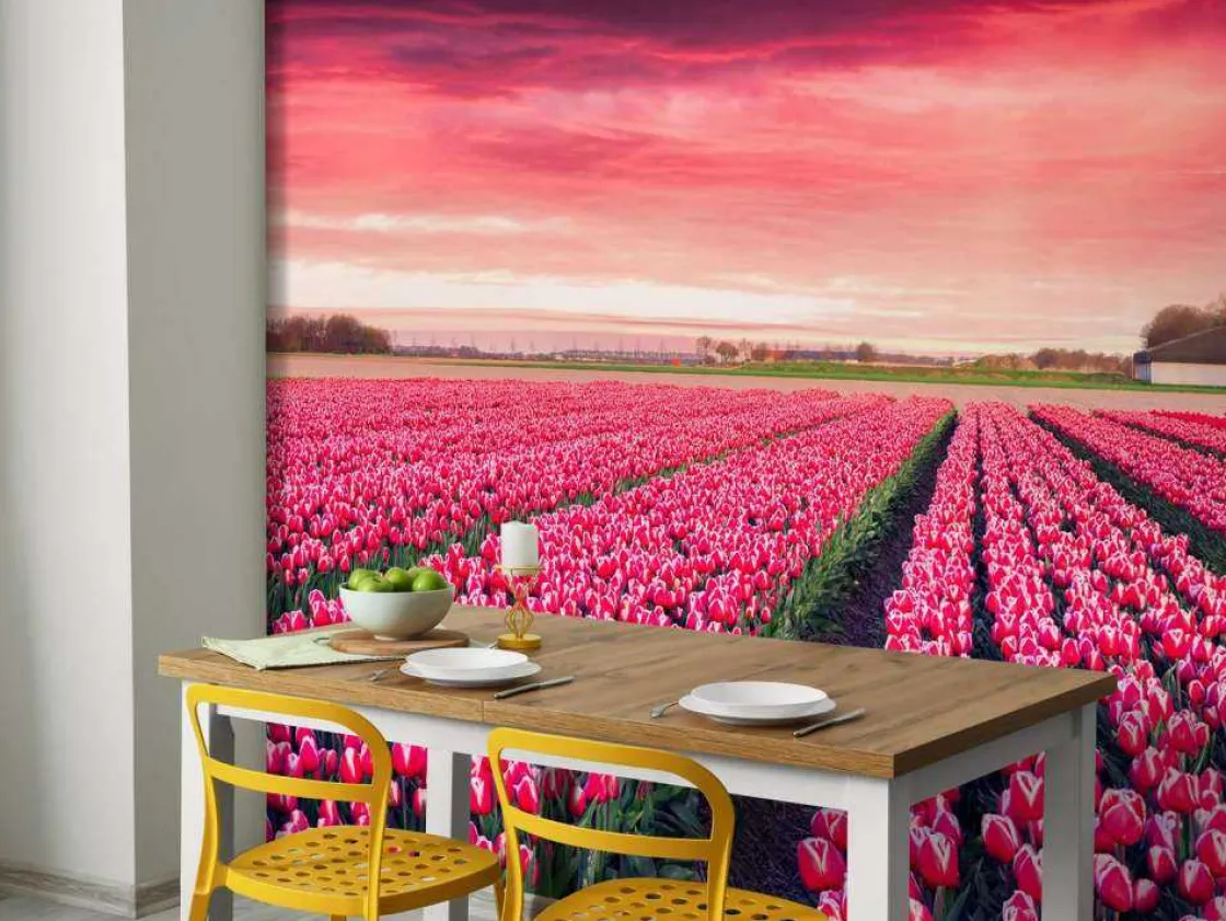 roze_tulpenveld_met_dynam_3.webp Discount Roze tulpenveld met dynamische kleuren fotobehang Steden | Architectuur