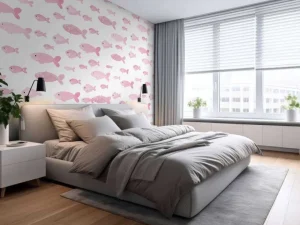 Clearance Roze visjes print fotobehang Kinderkamer | Babykamer