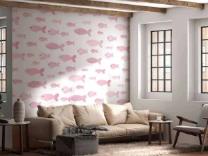 Clearance Roze visjes print fotobehang Kinderkamer | Babykamer