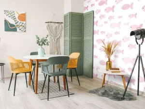 Clearance Roze visjes print fotobehang Kinderkamer | Babykamer