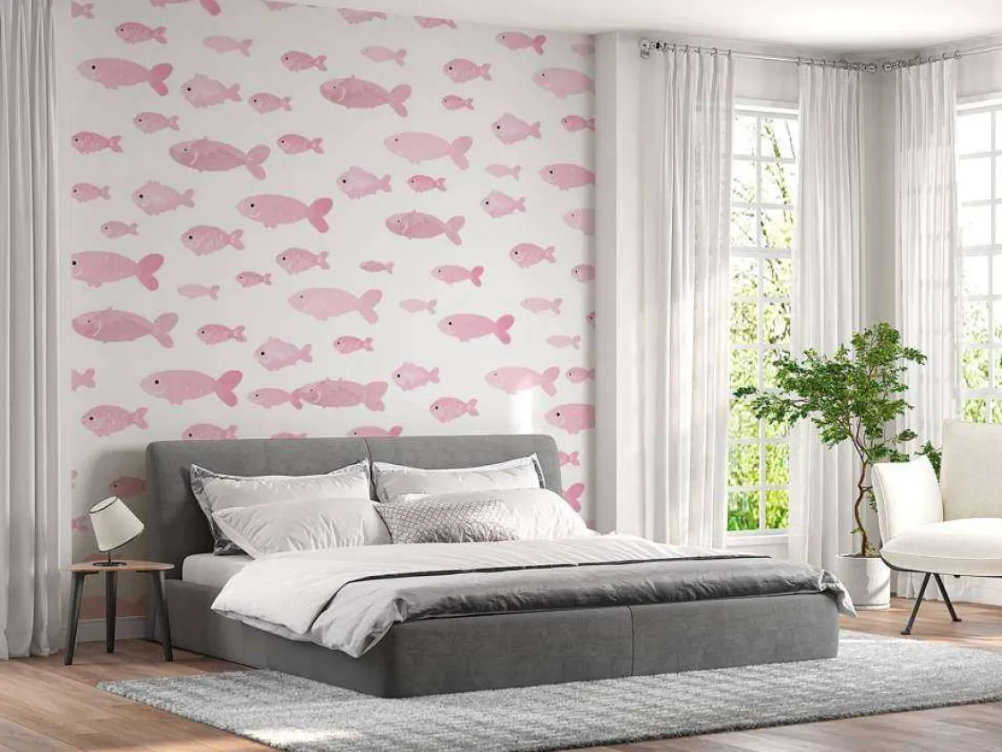 roze_visjes_print_fotobeh_9.webp Clearance Roze visjes print fotobehang Kinderkamer | Babykamer