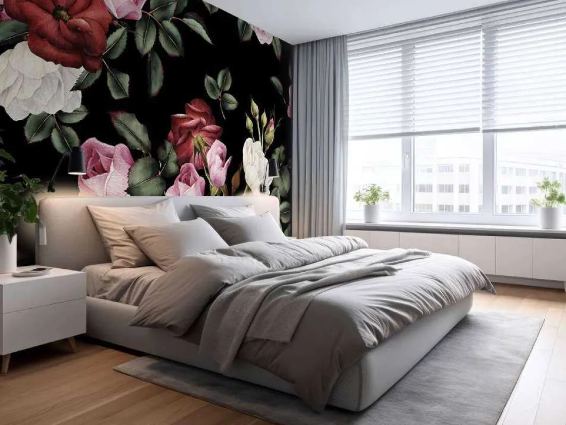 rozen_print_met_donkere_a_1.webp Online Rozen print met donkere achtergrond fotobehang Tienerkamer | Bloemen