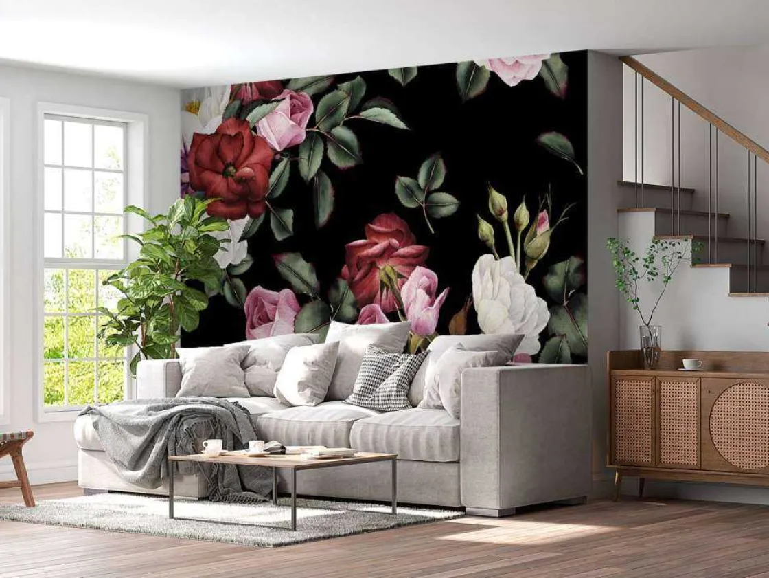 rozen_print_met_donkere_a_10.webp Online Rozen print met donkere achtergrond fotobehang Tienerkamer | Bloemen