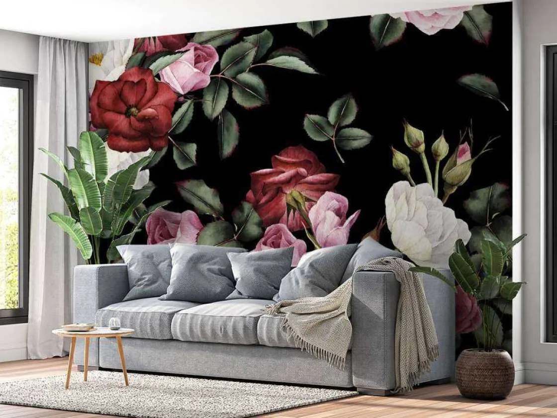 rozen_print_met_donkere_a_2.webp Online Rozen print met donkere achtergrond fotobehang Tienerkamer | Bloemen
