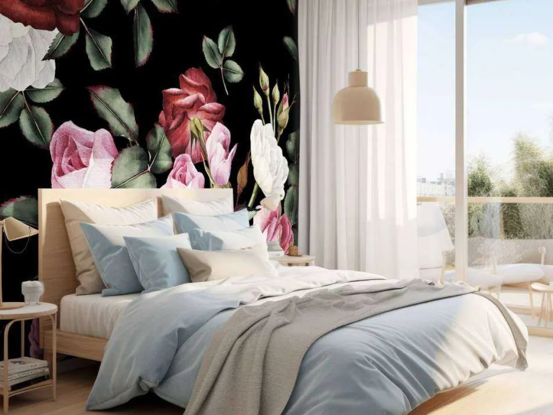 rozen_print_met_donkere_a_9.webp Online Rozen print met donkere achtergrond fotobehang Tienerkamer | Bloemen