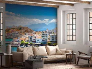 Online Rustgevende baai op Kreta fotobehang Architectuur