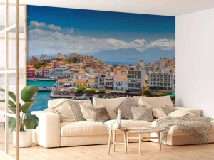 Online Rustgevende baai op Kreta fotobehang Architectuur