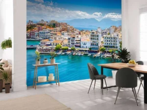 Online Rustgevende baai op Kreta fotobehang Architectuur