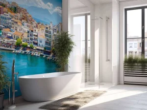 Online Rustgevende baai op Kreta fotobehang Architectuur