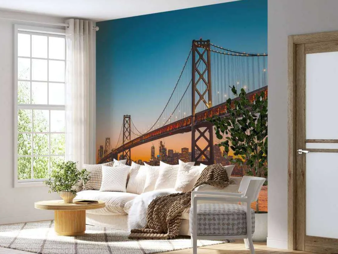 san_franciscooakland_bay__10.webp Online San Francisco-Oakland Bay Bridge in de avond fotobehang Architectuur