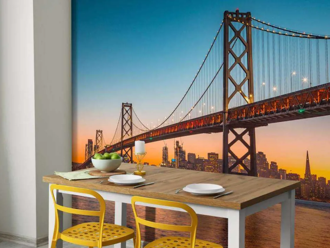 san_franciscooakland_bay__3.webp Online San Francisco-Oakland Bay Bridge in de avond fotobehang Architectuur