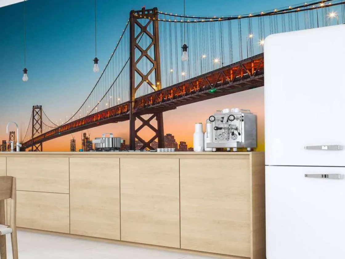 san_franciscooakland_bay__5.webp Online San Francisco-Oakland Bay Bridge in de avond fotobehang Architectuur