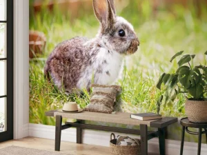 Online Schattig konijntje in een tuin fotobehang Kinderkamer | Dieren