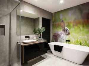 Online Schattig konijntje in een tuin fotobehang Kinderkamer | Dieren