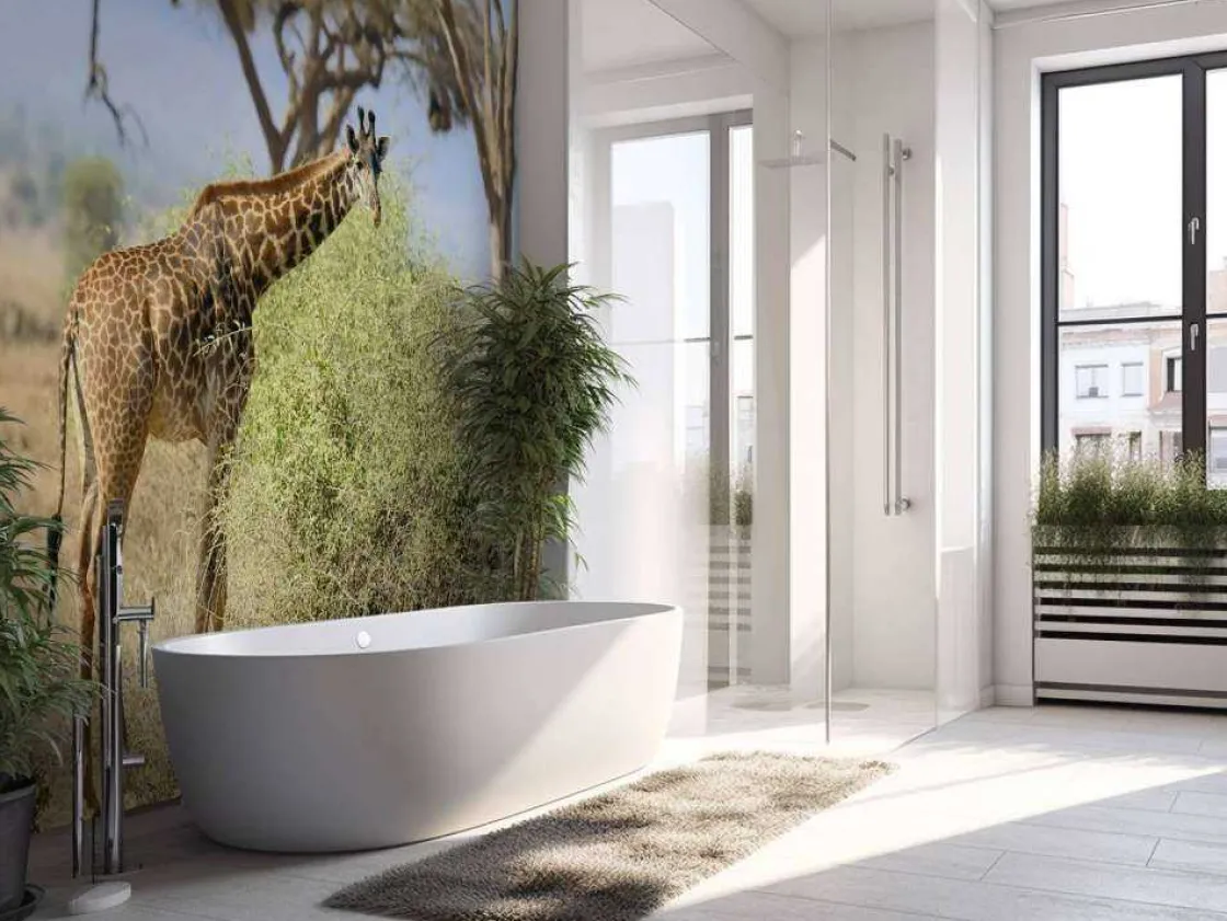 schattige_giraffe_tussen__6.webp Best Schattige Giraffe tussen struiken fotobehang Dieren | Bloemen