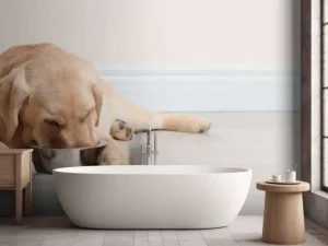 Outlet Schattige labrador is aan het eten fotobehang Dieren