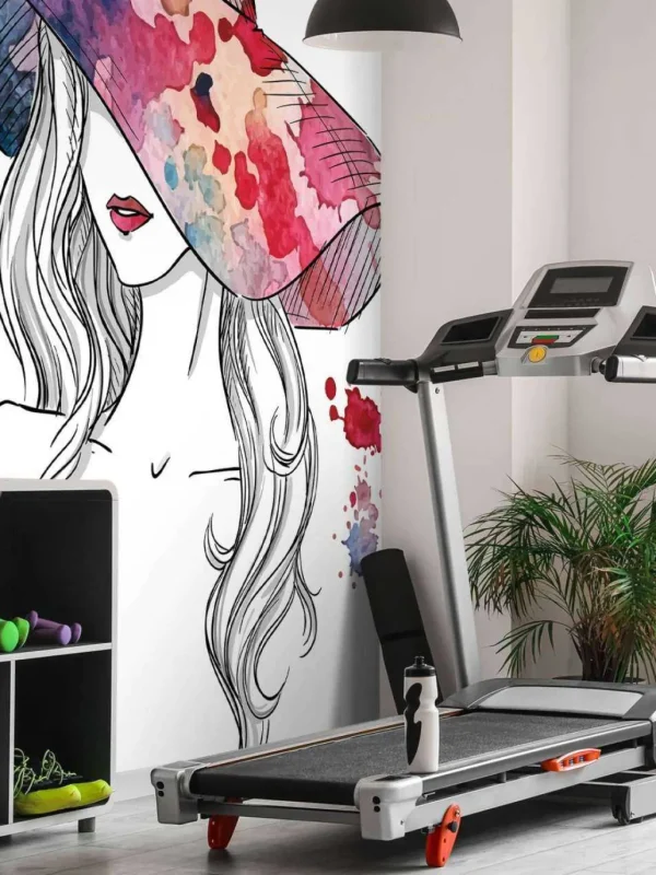 Online Schets van een vrouw met een hoed fotobehang Tienerkamer