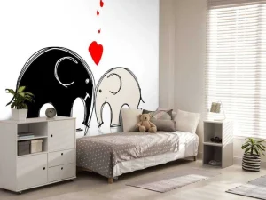 New Schets van verliefde olifanten fotobehang Babykamer