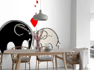 New Schets van verliefde olifanten fotobehang Babykamer