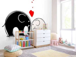New Schets van verliefde olifanten fotobehang Babykamer