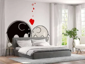 New Schets van verliefde olifanten fotobehang Babykamer