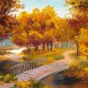 Hot Schilderij van een brug in het bos fotobehang Bloemen