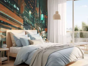 New Schilderij van een drukke stad fotobehang Tienerkamer | Architectuur