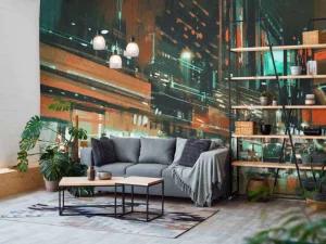 New Schilderij van een drukke stad fotobehang Tienerkamer | Architectuur