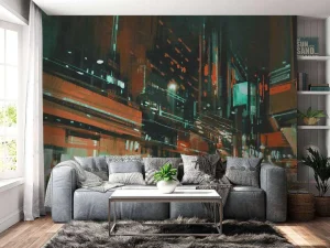 New Schilderij van een drukke stad fotobehang Tienerkamer | Architectuur