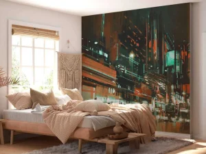 New Schilderij van een drukke stad fotobehang Tienerkamer | Architectuur