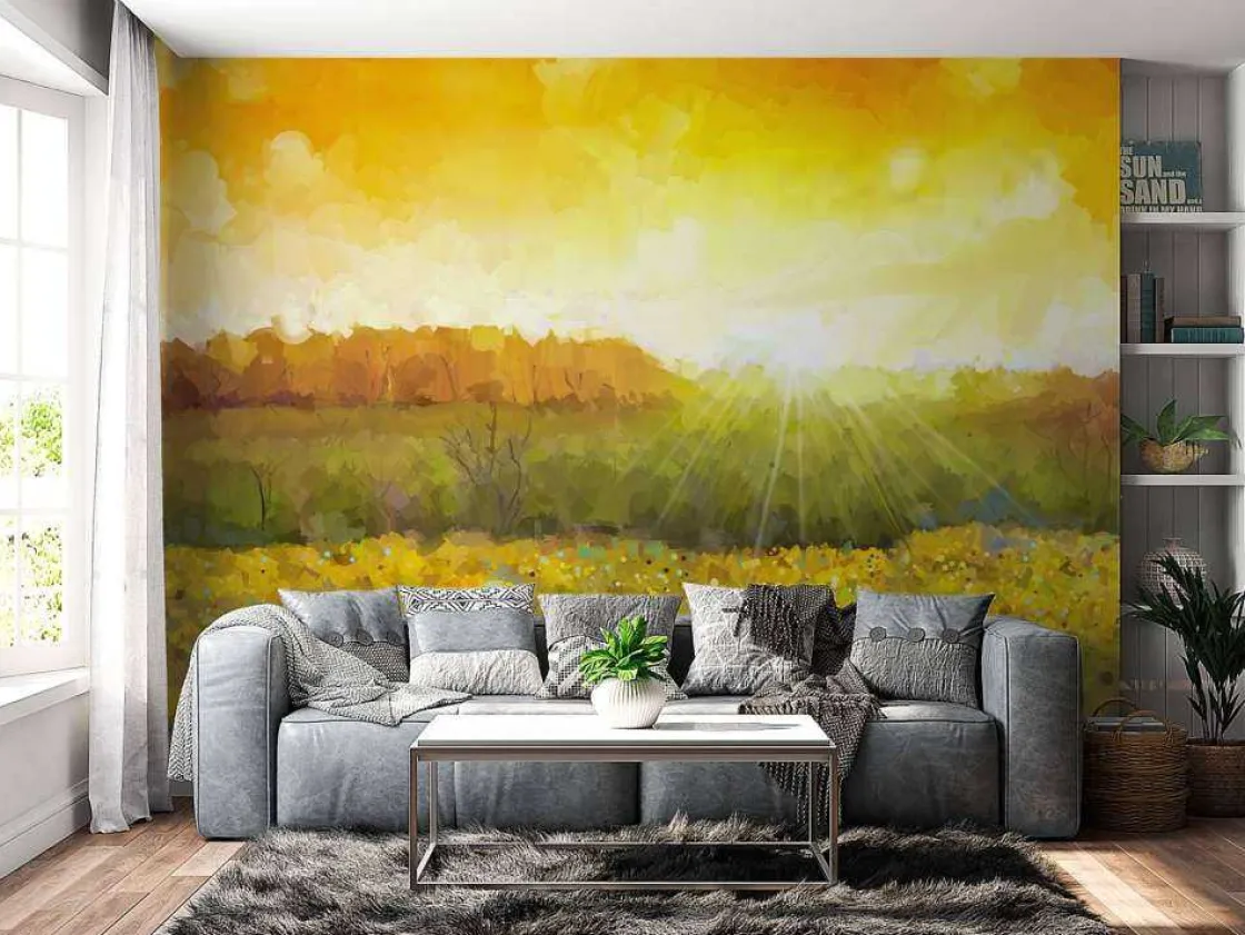 schilderij_van_een_zonneb_10.webp Hot Schilderij van een zonnebloemen landschap fotobehang Bloemen