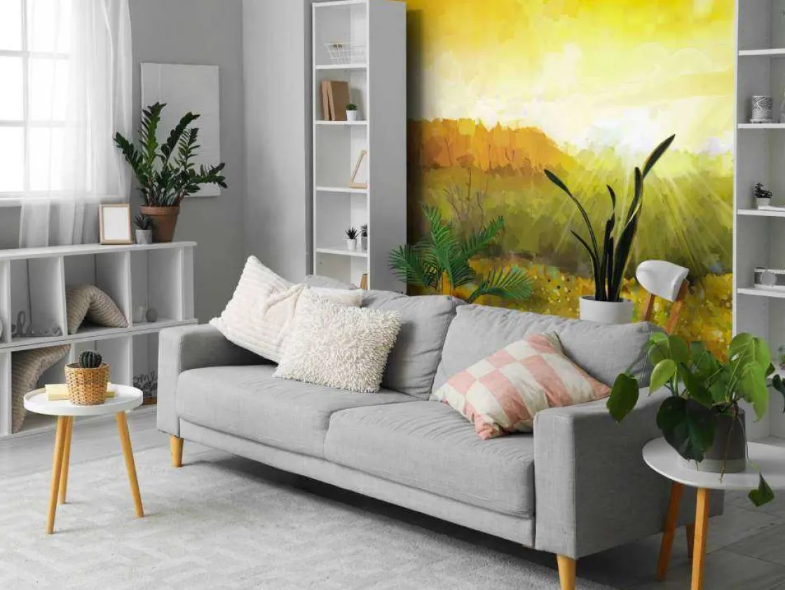 schilderij_van_een_zonneb_2.webp Hot Schilderij van een zonnebloemen landschap fotobehang Bloemen